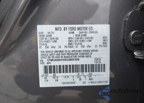 2025 Ford Explorer St-Line z USA, uszkodzony, nr VIN 1FMUK8KH5SGB80398